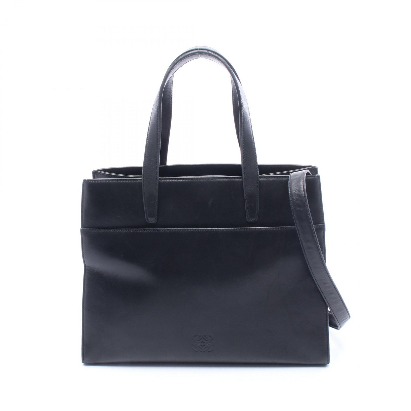 ロエベ LOEWE トートバッグ アナグラム 2WAY ブラック レザー アナグラム 2wayハンド レディース Used A