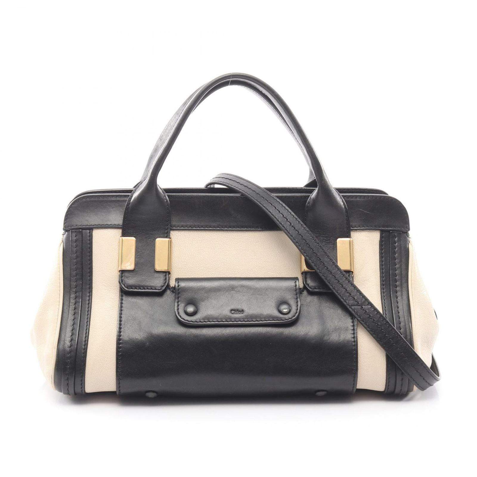 クロエ Chloe ハンドバッグ リトル アリス 2WAY ベージュ/ブラック レザー リトルアリス 2wayハンド レディース Used B