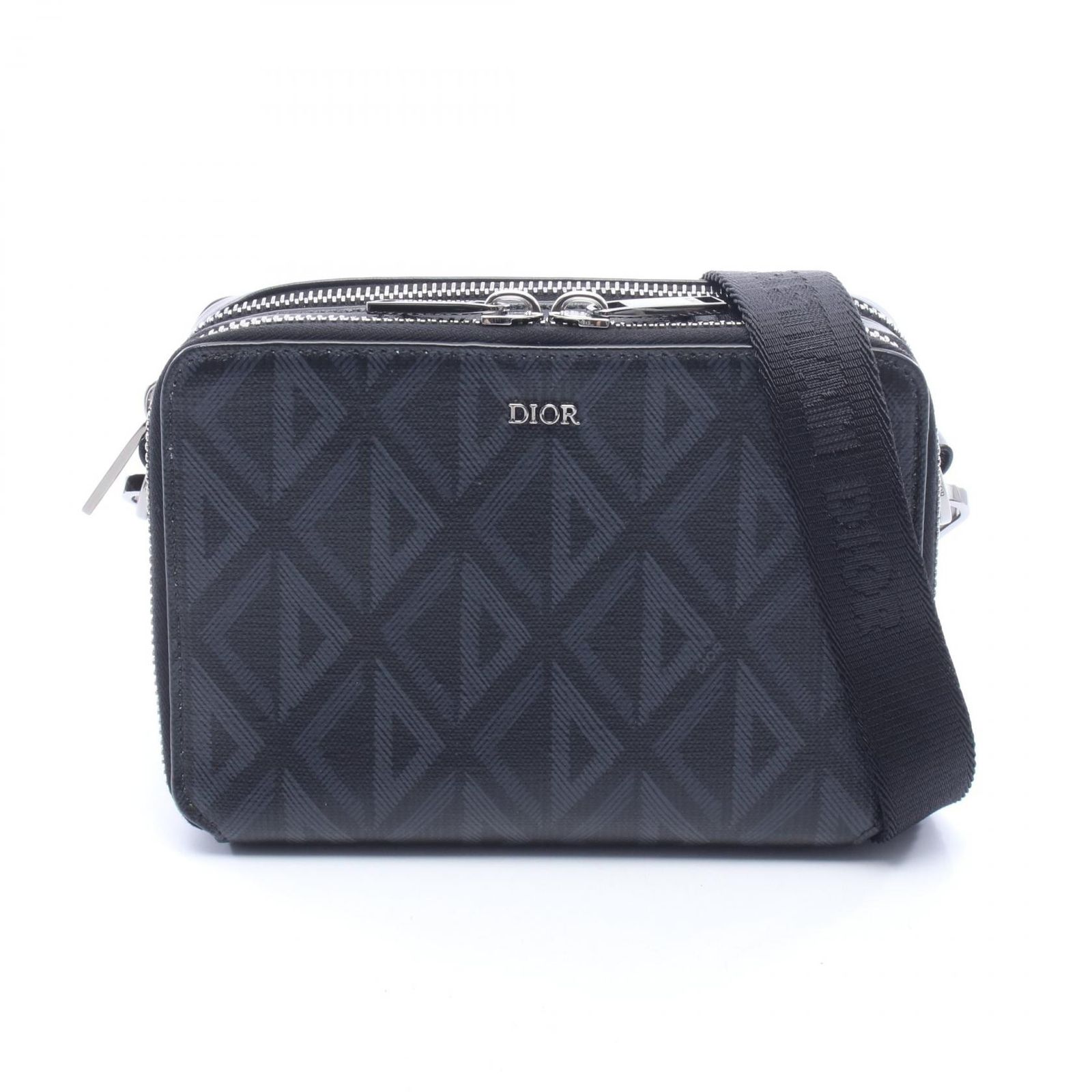 ディオール Dior ショルダーバッグ CDダイヤモンド メッセンジャーポーチ ｺｰﾃｨﾝｸﾞｷｬﾝﾊﾞｽ グレー/ブラック PVCコーティングキャンバス レザー CDダイヤモンド ショルダー ブラック
