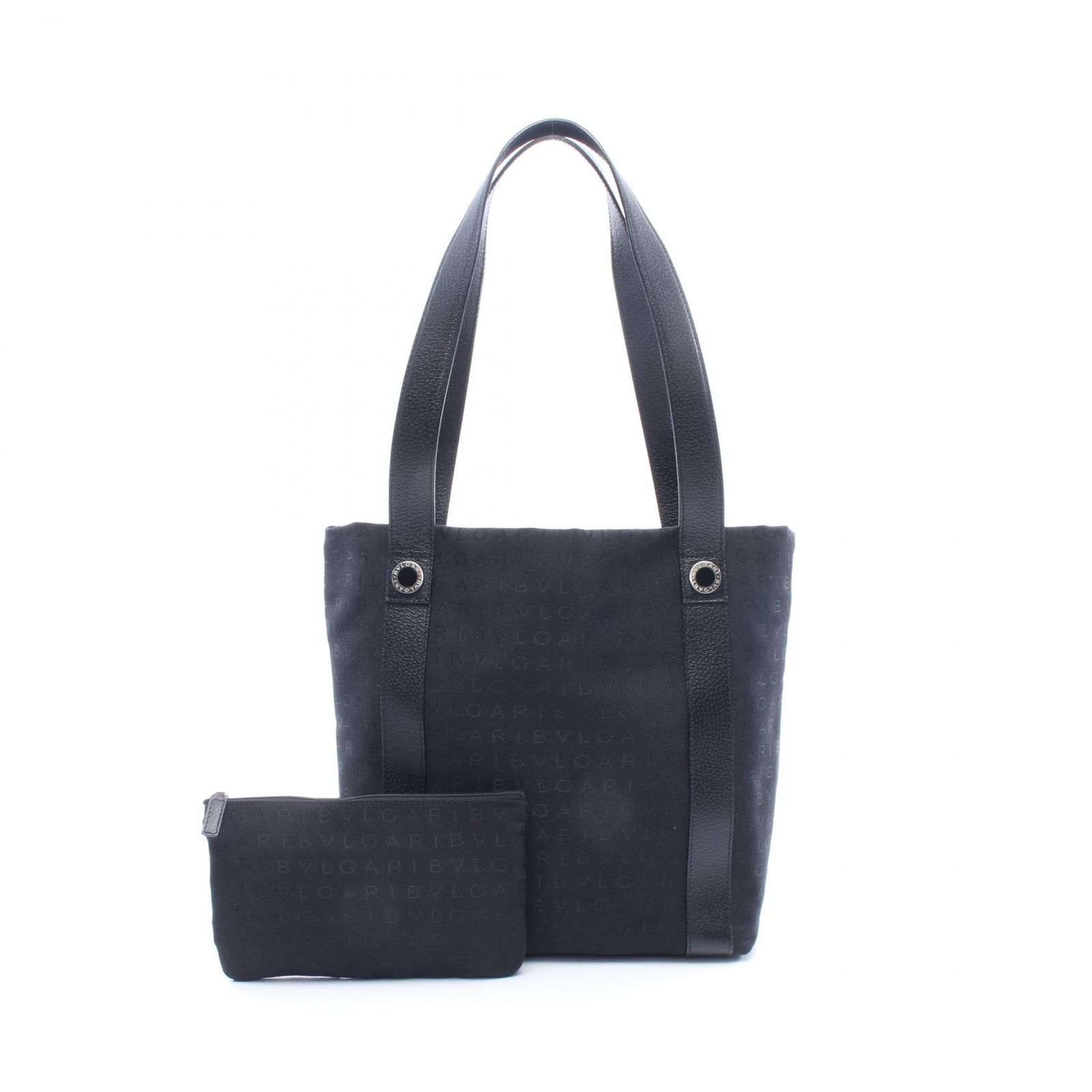 ブルガリ BVLGARI トートバッグ ロゴマニア ブラック キャンバス レザー ロゴマニア トートバッグ レディース Used A