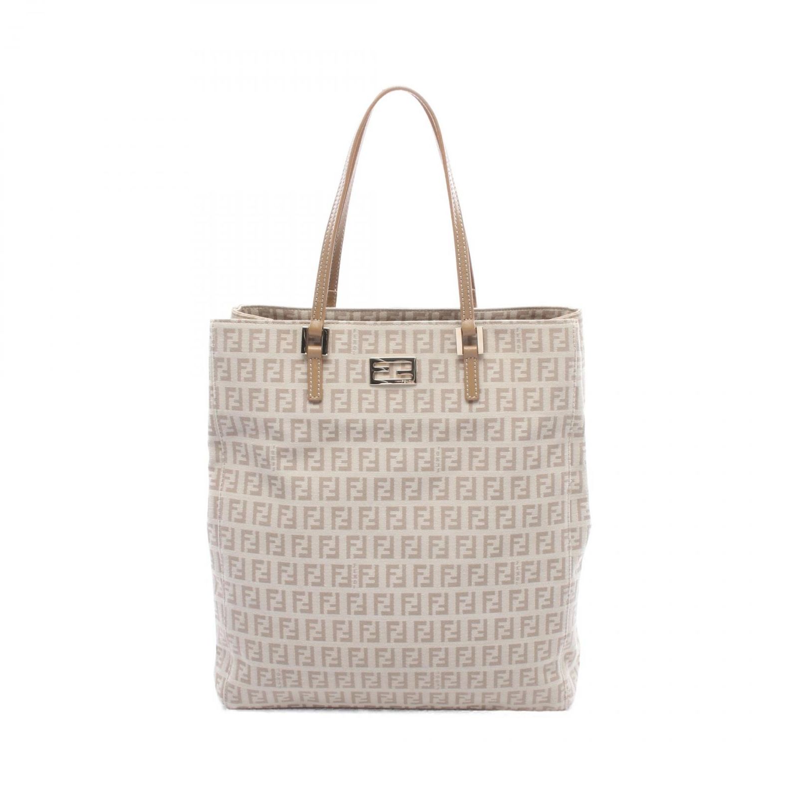 フェンディ FENDI トートバッグ ズッキーノ ベージュ キャンバス レザー ズッキーノ トートバッグ レディース Used A