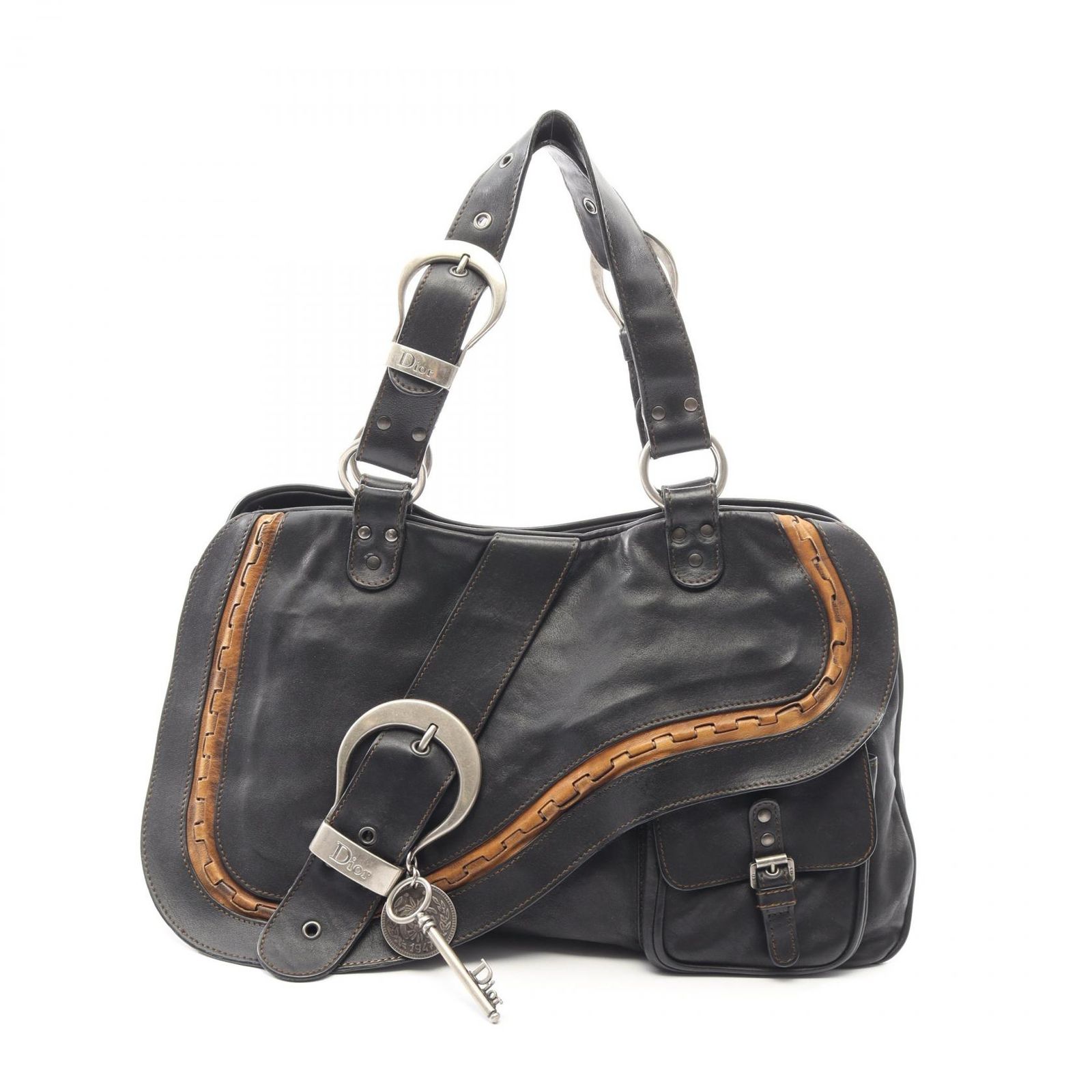 ディオール Dior ハンドバッグ ガウチョ ブラック レザー ガウチョ ハンド レディース Used B
