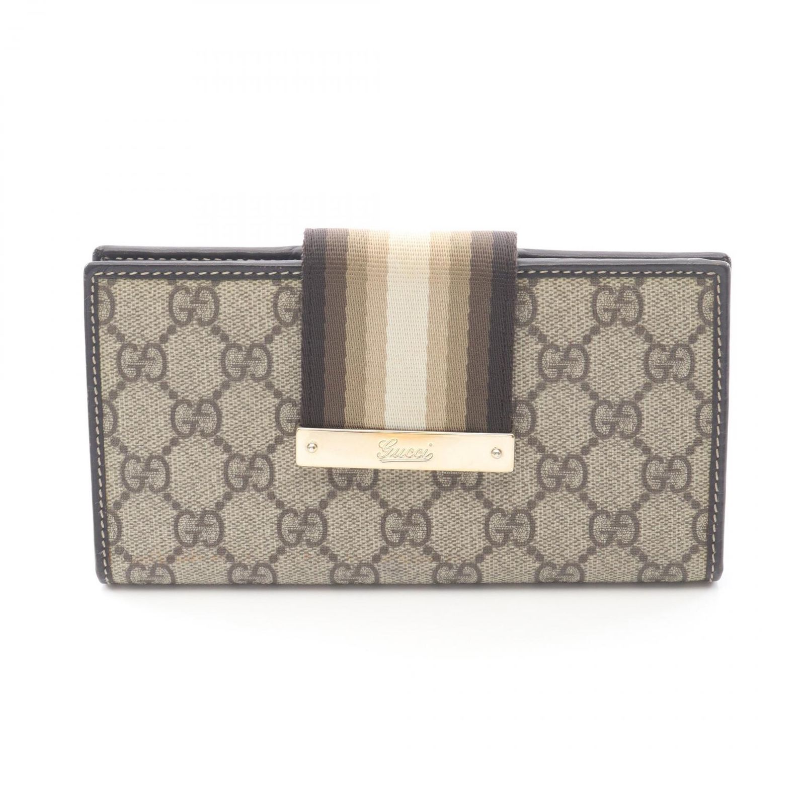 グッチ GUCCI 二つ折り長財布 GGスプリーム ベージュ レザー 二つ折長財布 レディース Used A