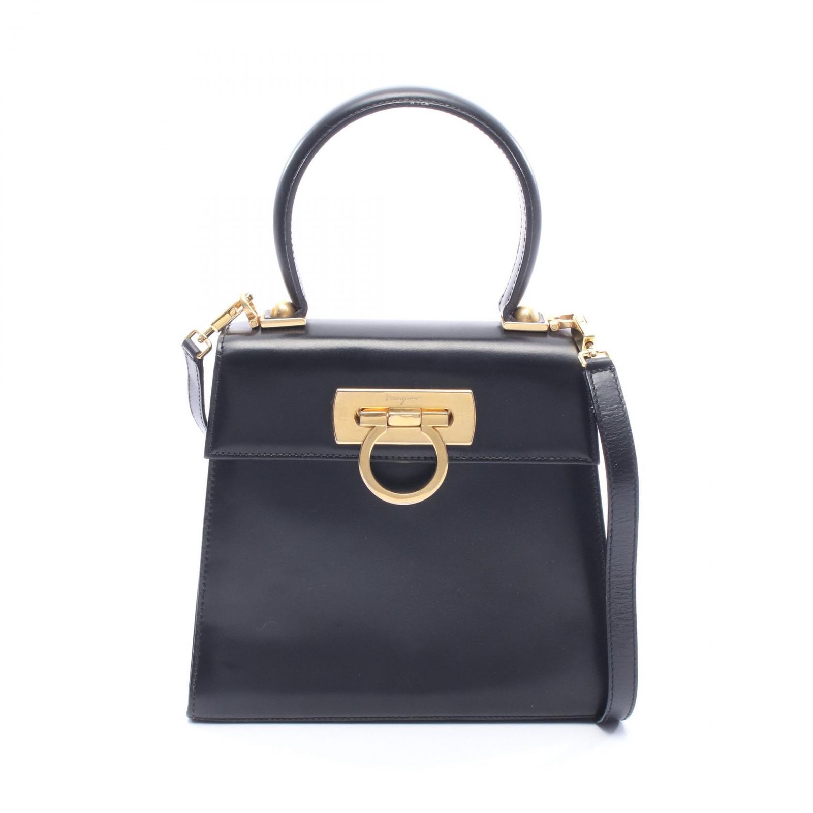 サルヴァトーレフェラガモ Salvatore Ferragamo ハンドバッグ ガンチーニ 2WAY ブラック レザー ガンチーニ 2wayショルダー レディース Used A