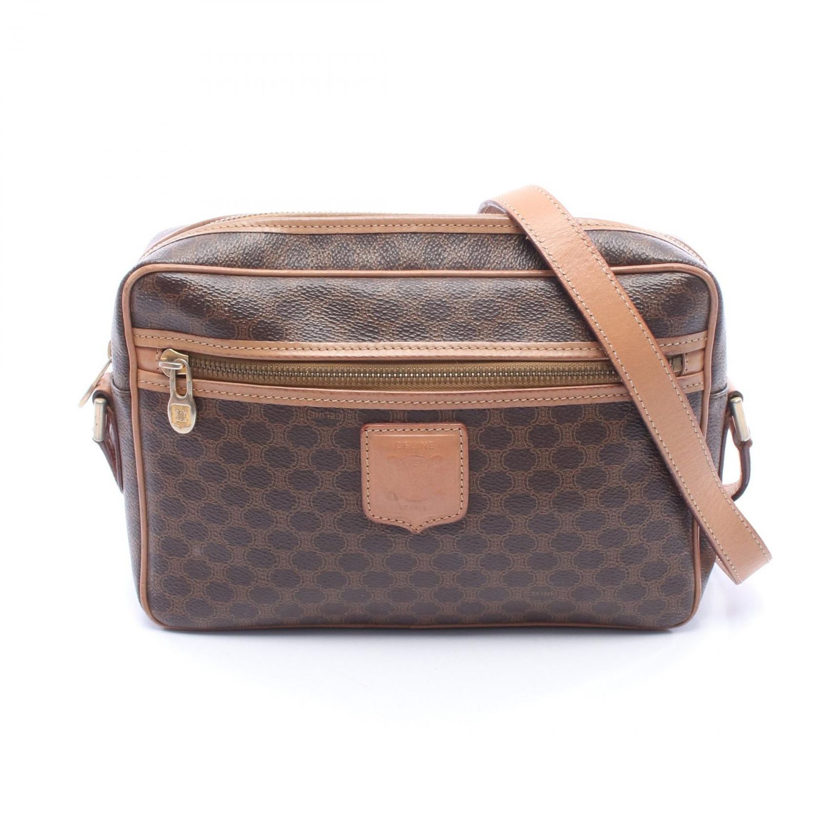 セリーヌ CELINE ショルダーバッグ マカダム ダークブラウン PVCコーティングキャンバス レザー マカダム ショルダー レディース Used B