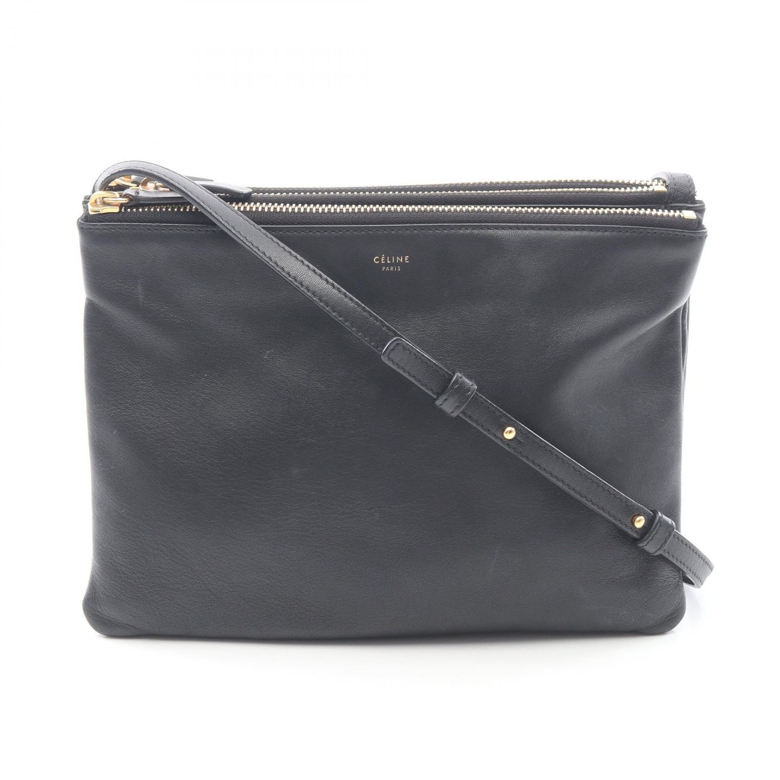 セリーヌ CELINE ショルダーバッグ TRIO LARGE トリオ ラージ ブラック レザー トリオ ラージ レディース Used B