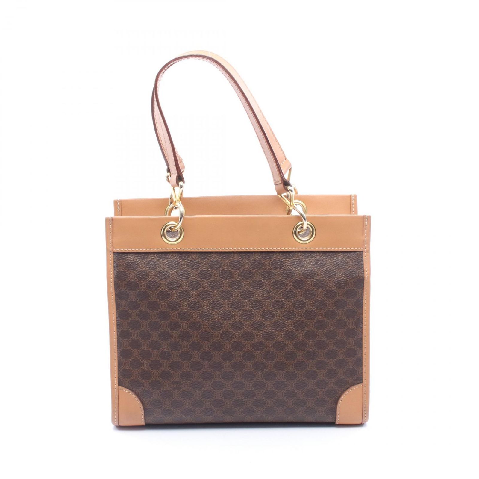 セリーヌ CELINE ハンドバッグ マカダム ダークブラウン PVCコーティングキャンバス レザー マカダム ハンドバッグ レディース Used A