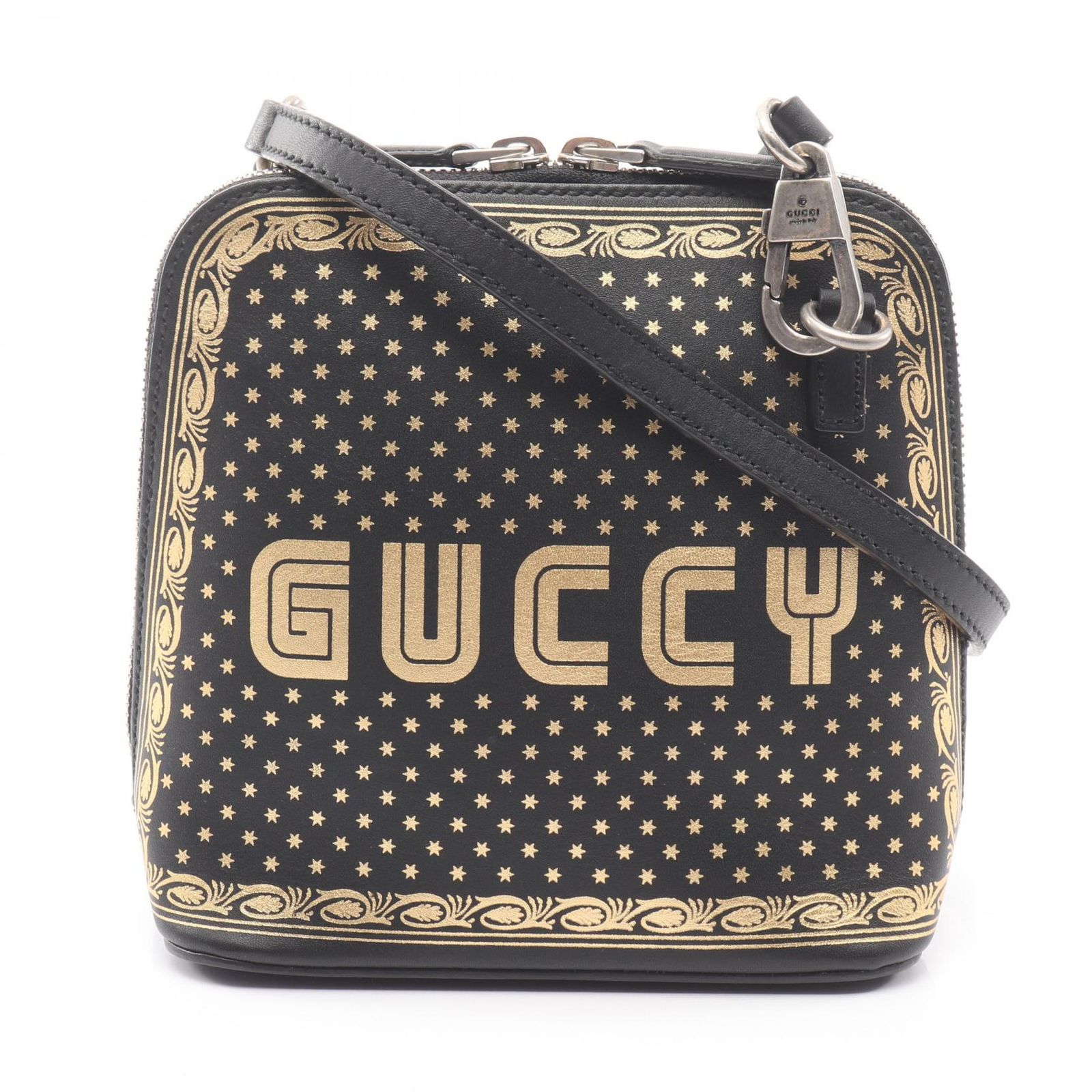 グッチ GUCCI ショルダーバッグ GUCCY SEGA 511189 ブラック/ゴールド レザー GUCCY ミニショルダー GUCCI×SEGA レディース Used A