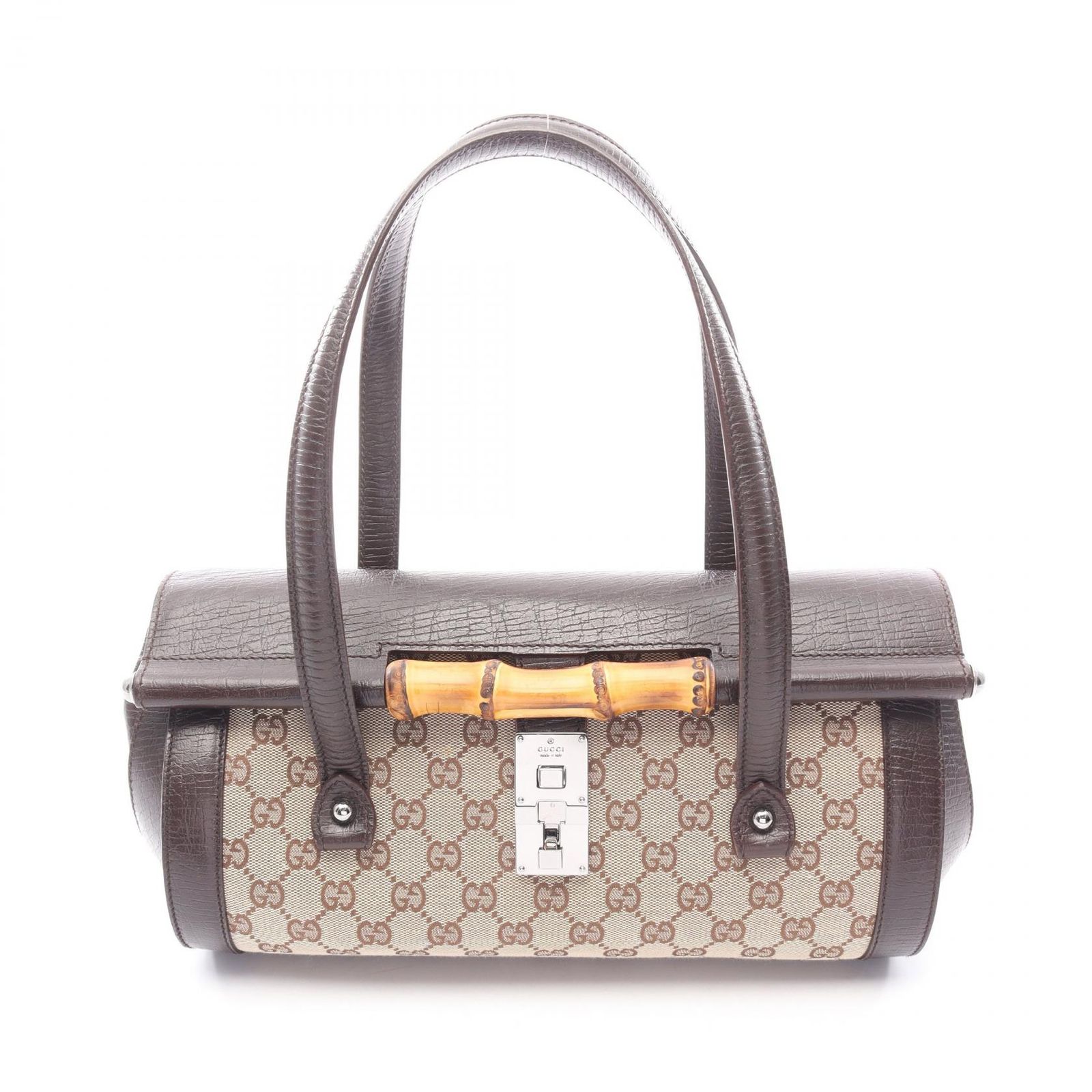 グッチ GUCCI ハンドバッグ バンブー GGキャンバス 111713 ベージュ/ブラウン キャンバス レザー バンブー ハンドバッグ レディース Used A