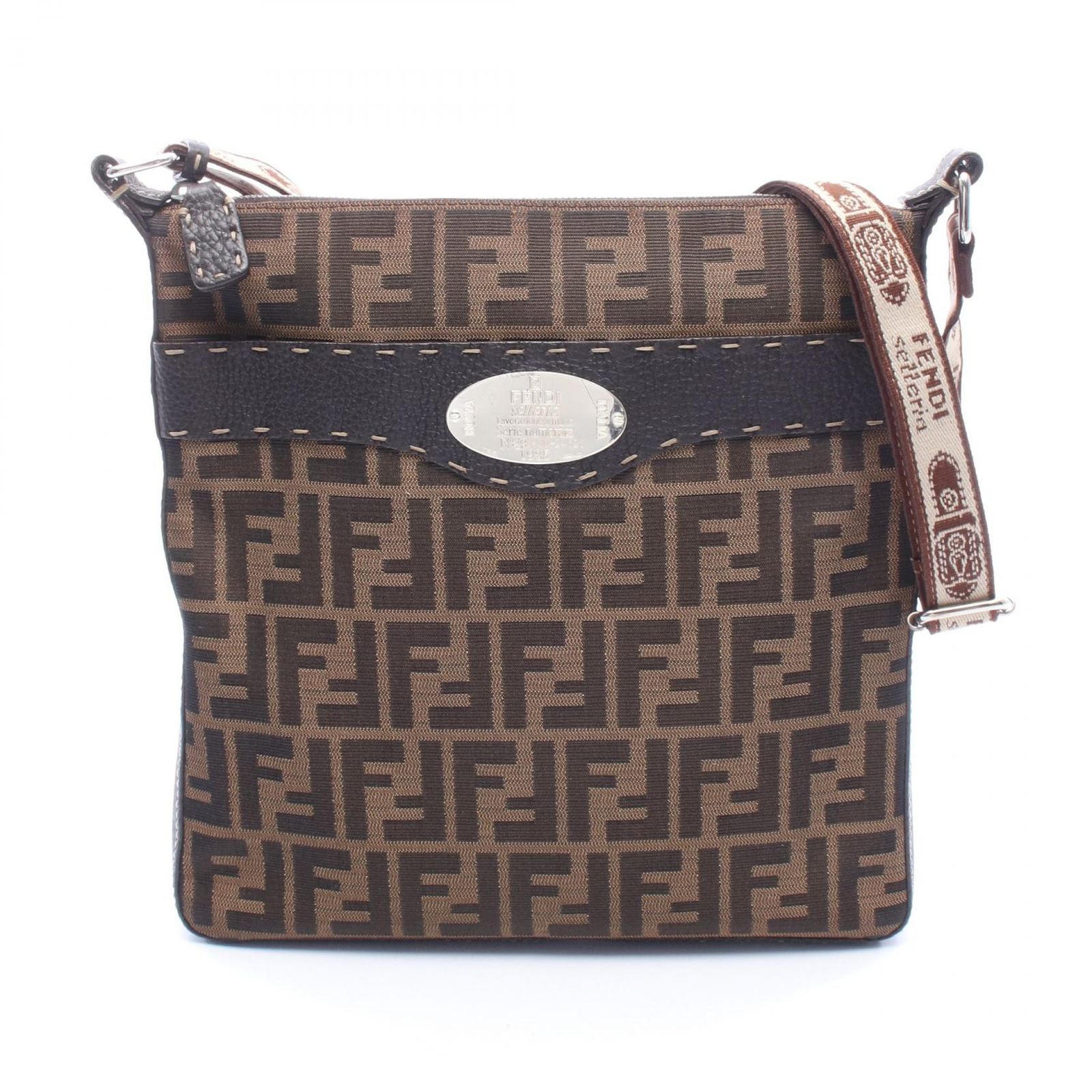 フェンディ FENDI ショルダーバッグ セレリア ズッカ 8BT109 ブラウン キャンバス レザー セレリア ズッカ ショルダーバッグ レディース Used A