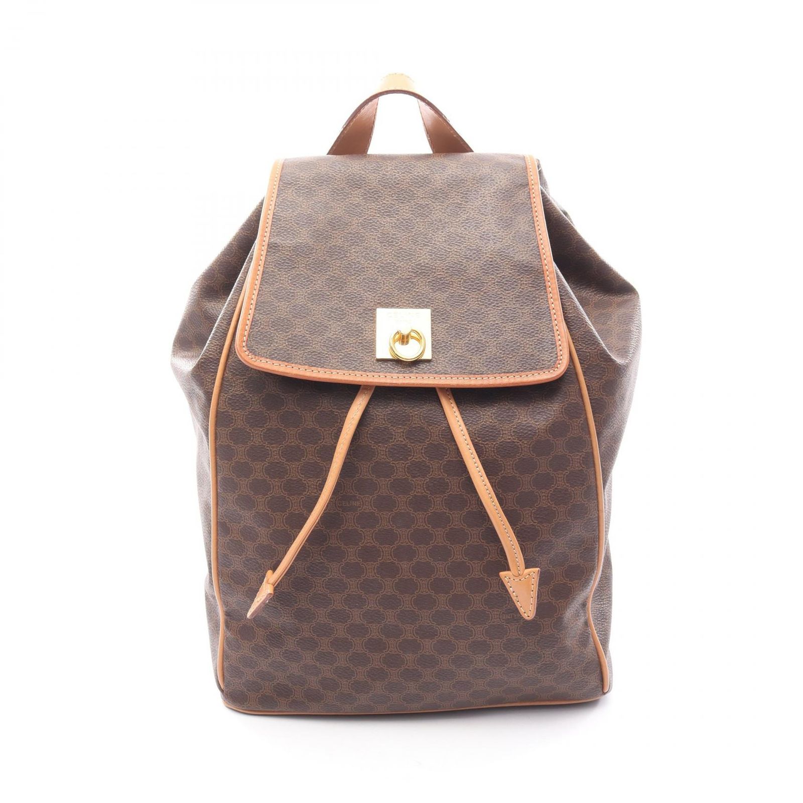 セリーヌ CELINE リュックサック バックパック マカダム ダークブラウン PVCコーティングキャンバス レザー マカダム バックパック レディース Used A
