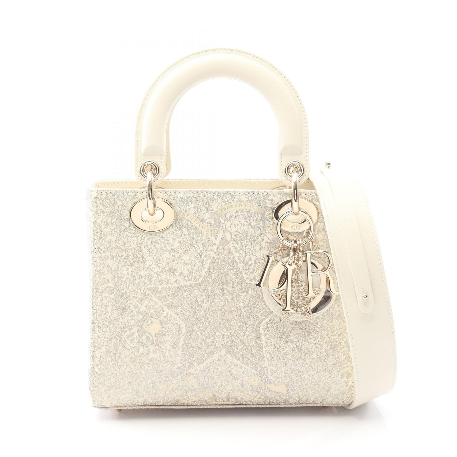 ディオール Dior ハンドバッグ LADY DIOR MY ABCDIOR レディディオール スモール Around the World 2WAY ホワイト/シルバー レザー レディディオール 2wayトート レディース