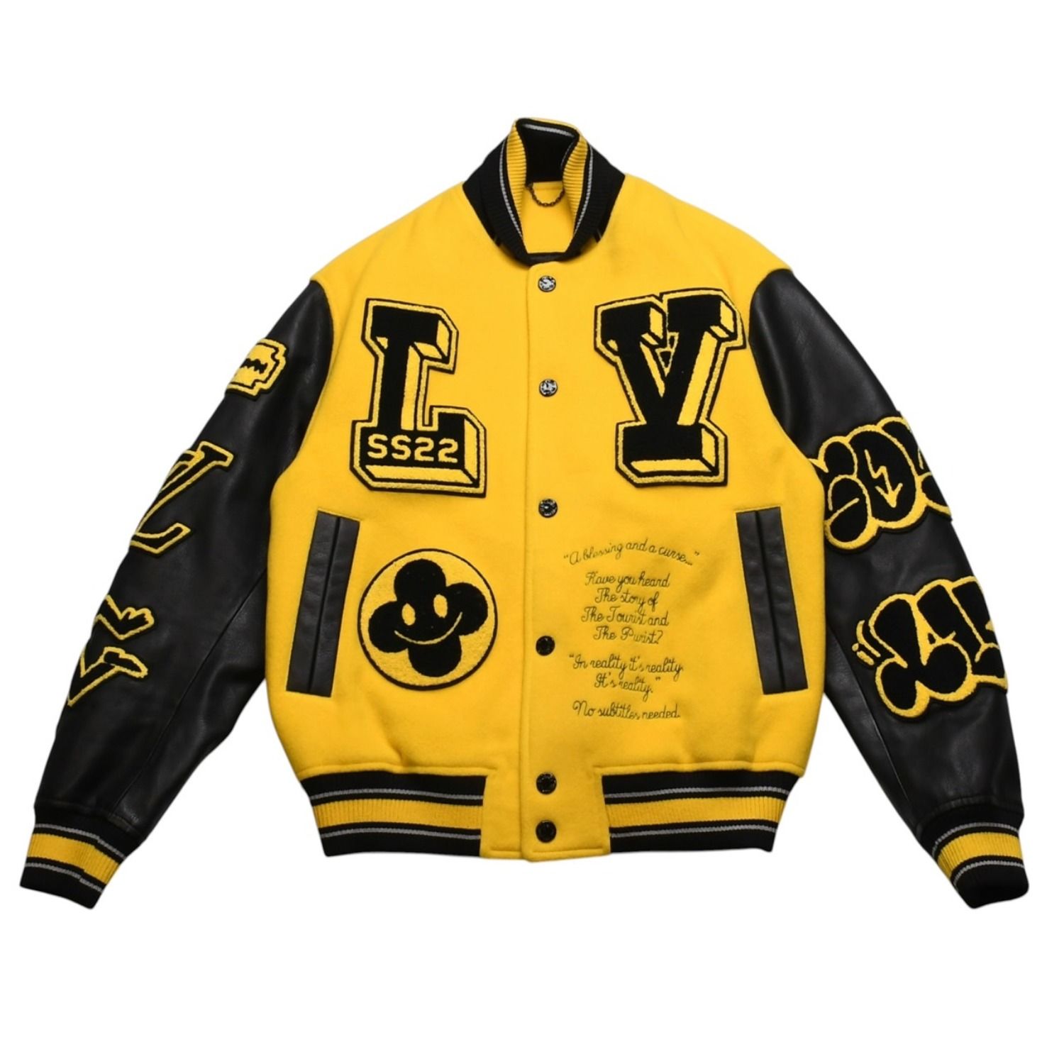 極美品 LOUIS VUITTON ルイヴィトン 22SS レザーエンブロダリー バーシティジャケット ブルゾン サイズ46 VCCM02 中古 4a002118