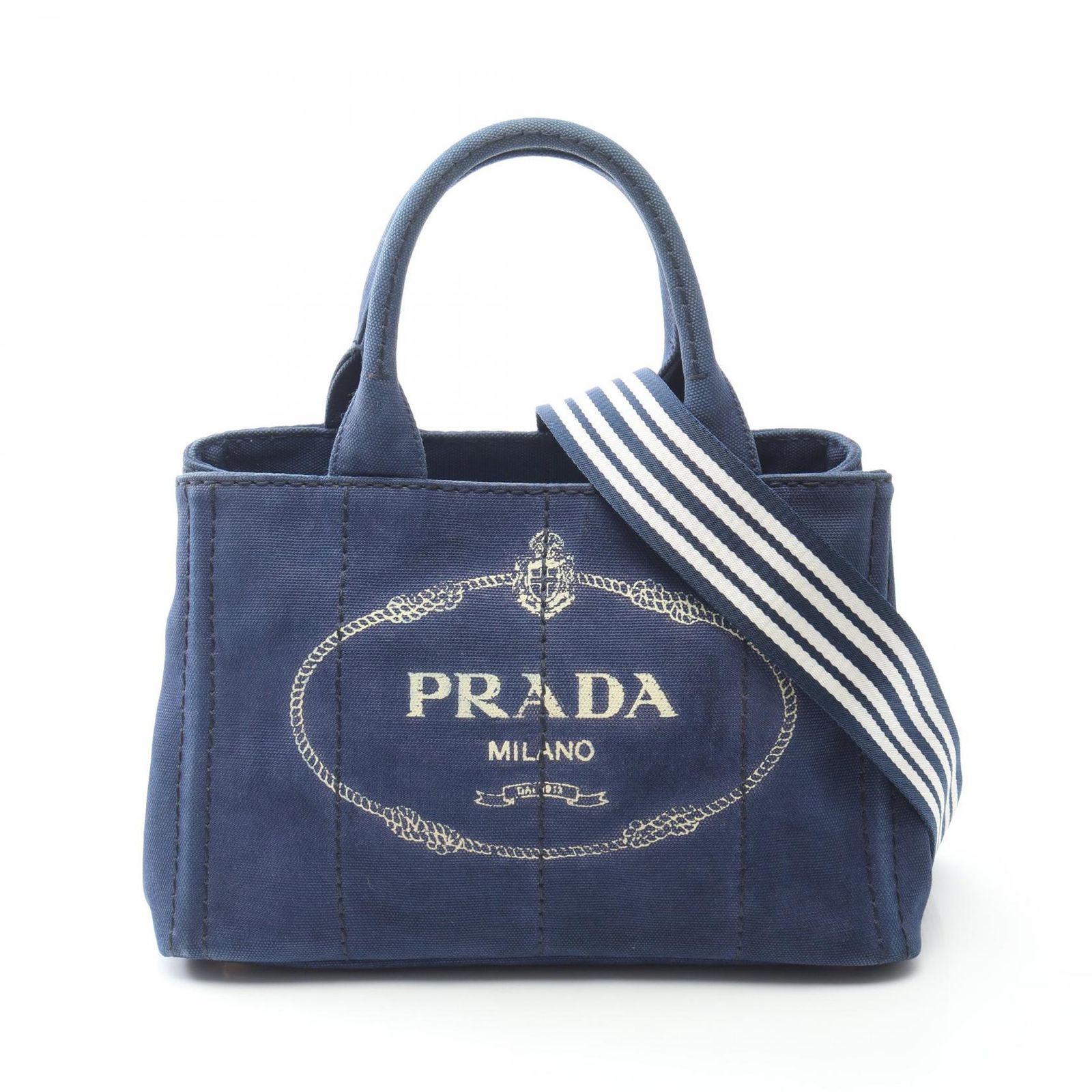 プラダ PRADA トートバッグ CANAPA カナパ 2WAY ネイビー キャンバス カナパ 2wayトート レディース Used B