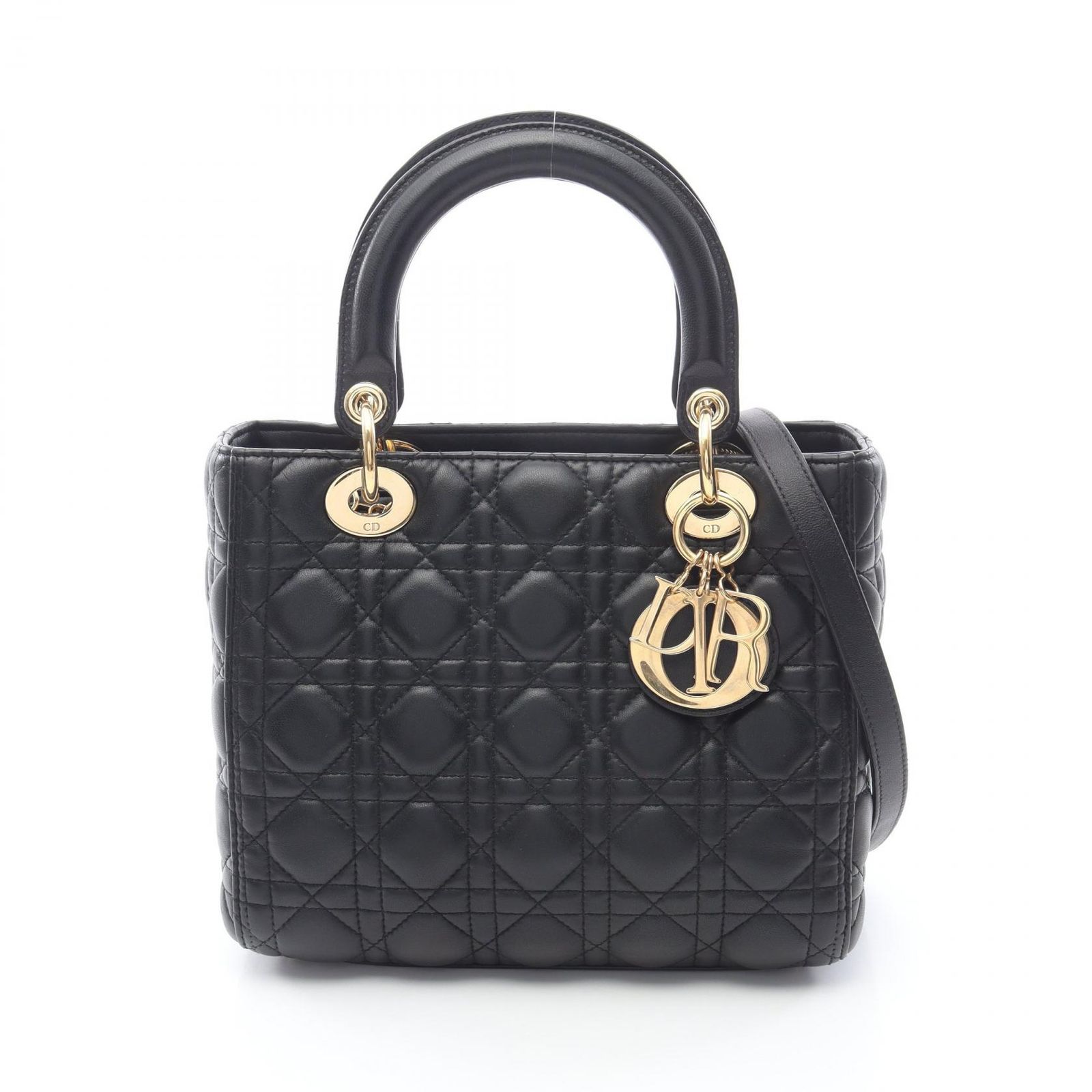 ディオール Dior ハンドバッグ LADY DIOR レディディオール 2WAY ブラック レザー レディディオール カナージュ 2wayトート レディース Used B