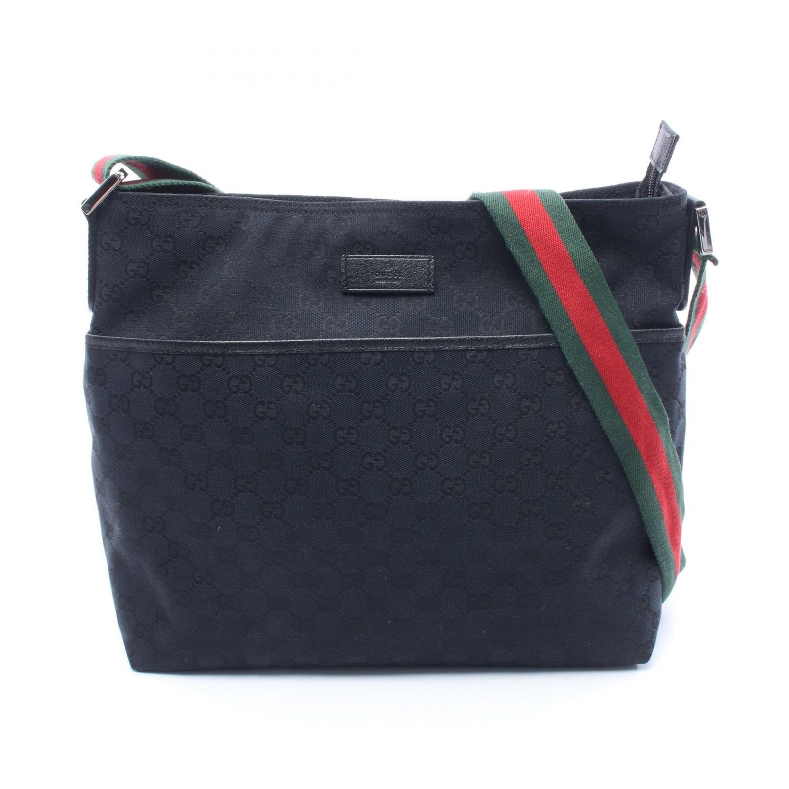 グッチ GUCCI ショルダーバッグ GGキャンバス シェリーライン 189751 ブラック キャンバス レザー シェリー ショルダーバッグ レディース Used A