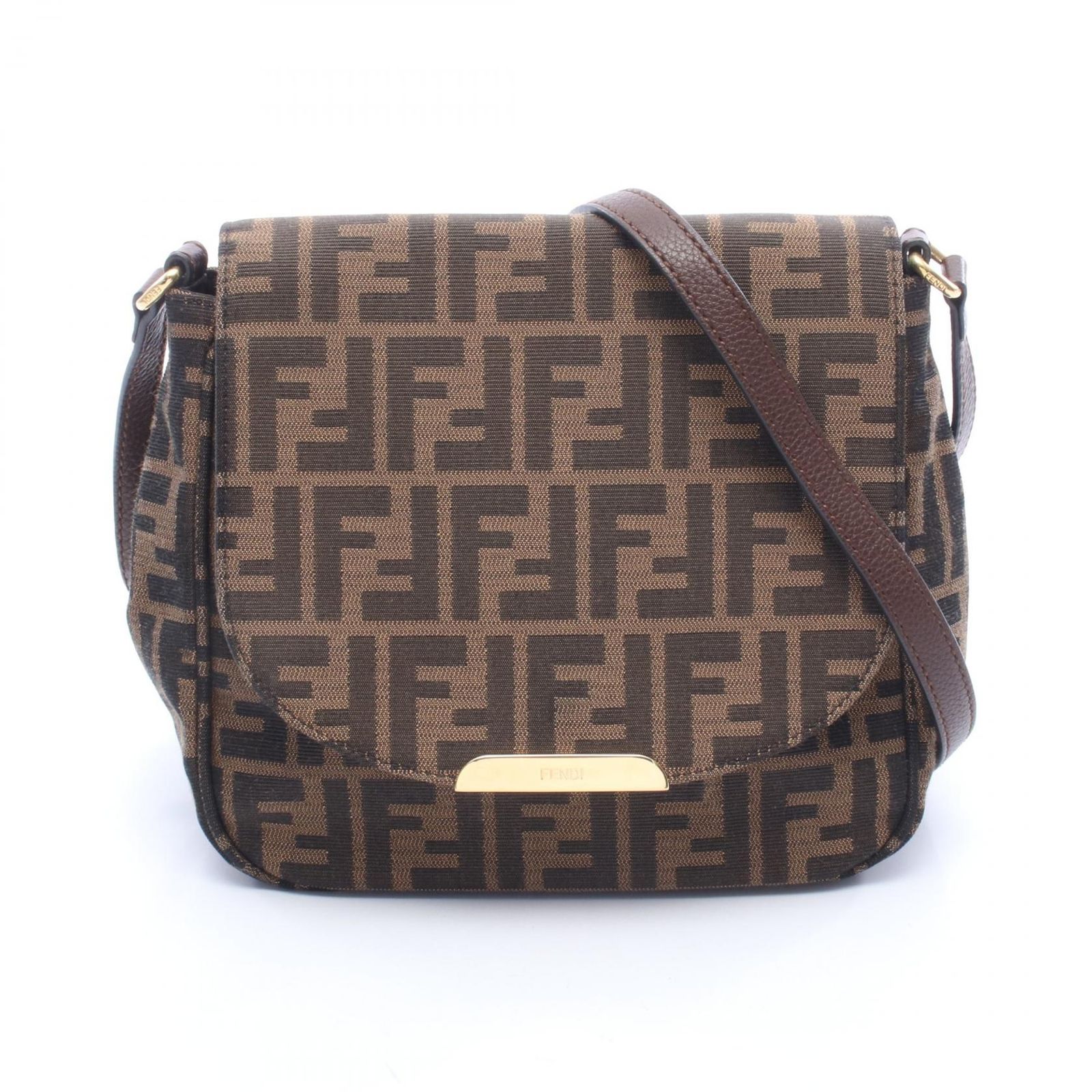 フェンディ FENDI ショルダーバッグ ズッカ ブラウン/ダークブラウン キャンバス レザー ズッカ ショルダー レディース Used A