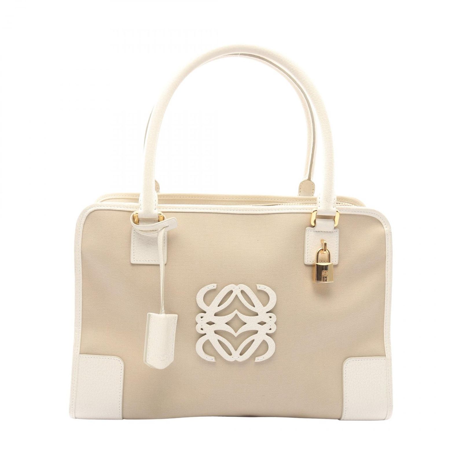ロエベ LOEWE ハンドバッグ アマソナ36 ベージュ キャンバス レザー アマソナ36 レディース Used B
