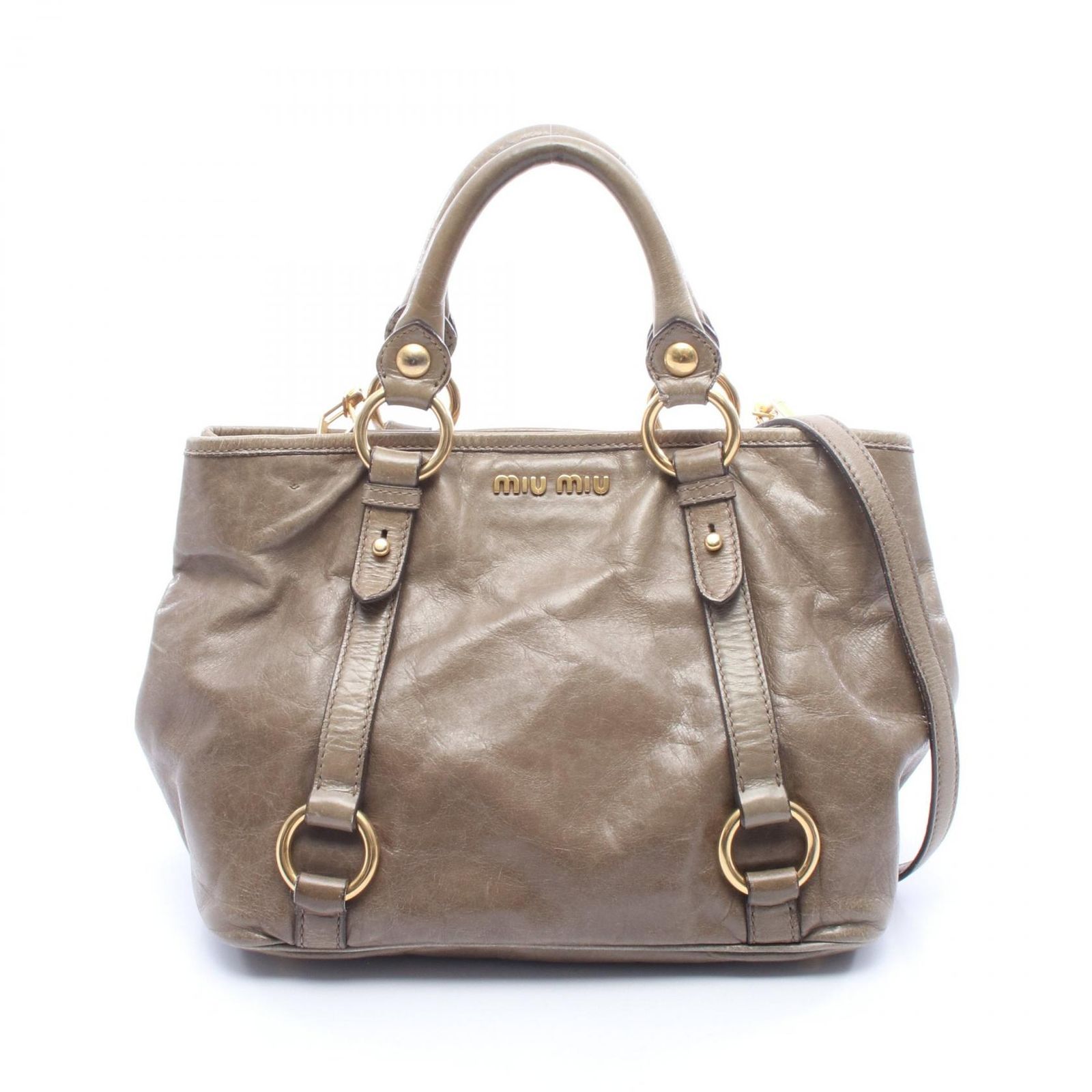 ミュウ ミュウ Miu Miu ハンドバッグ ショルダーバッグ 2WAY カーキ レザー 2wayショルダー レディース Used B