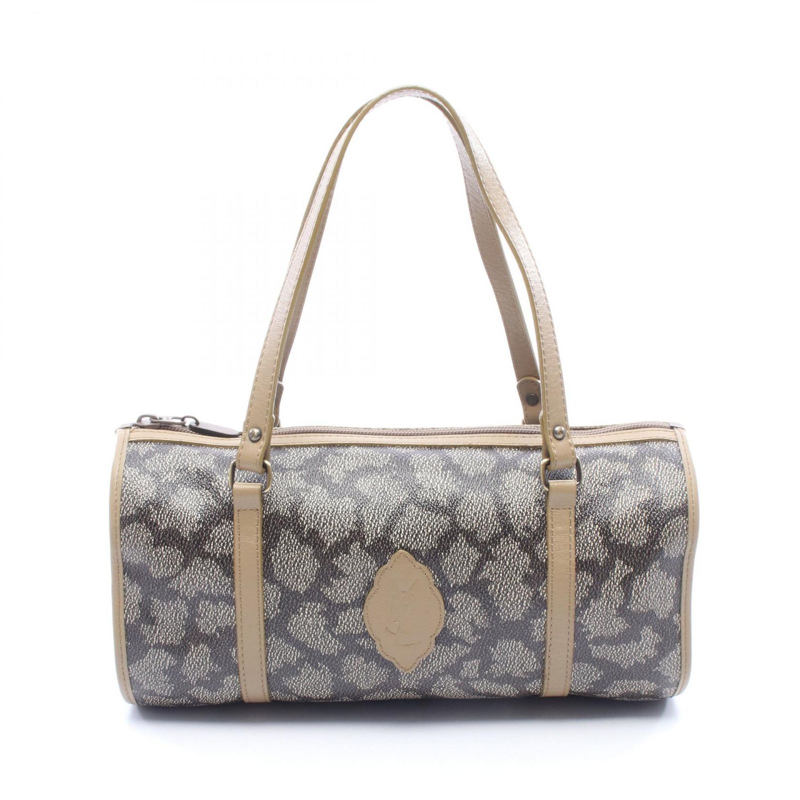 イヴ・サンローラン YVES SAINT LAURENT ハンドバッグ レオパード カーキ PVCコーティングキャンバス レザー ハンドバッグ レディース Used B