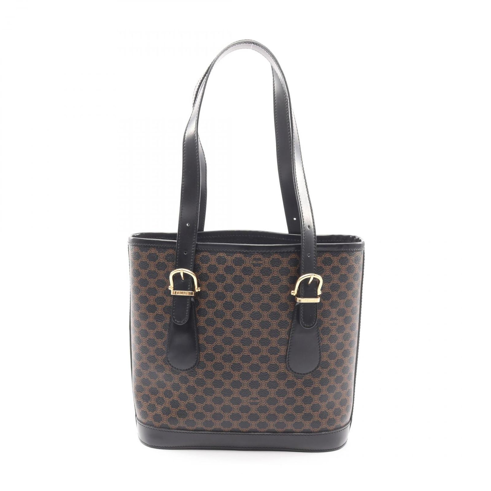セリーヌ CELINE トートバッグ マカダム ダークブラウン PVCコーティングキャンバス レザー マカダム トートバッグ レディース Used B