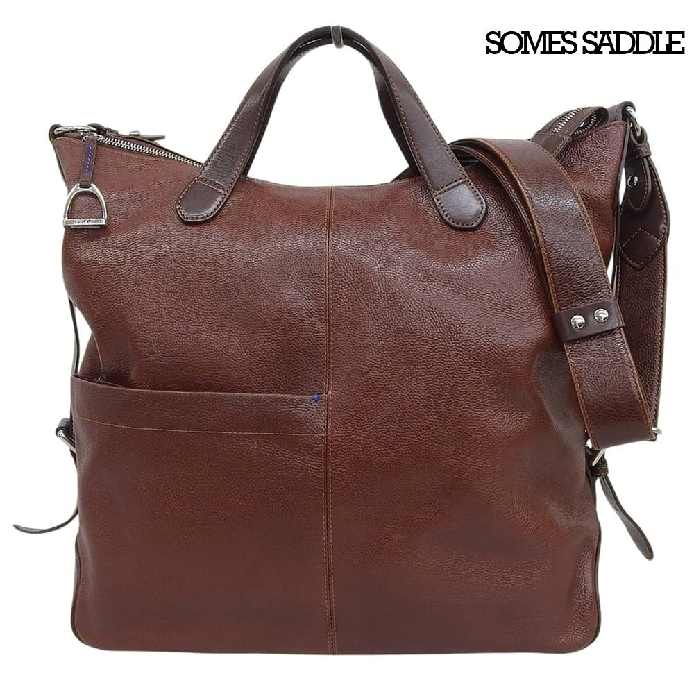 美品 ソメスサドル SOMES SADDLE 現行 BR-46 ブルトン レザー 2WAY ショルダートート バッグ 本革 ブラウン 定価88000円 メンズ