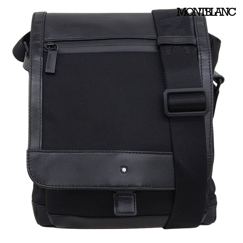 超美品 モンブラン MONTBLANC ナイトフライト レザー×ポリエステル メッセンジャー バッグ 斜め掛け 鞄 黒 ブラック