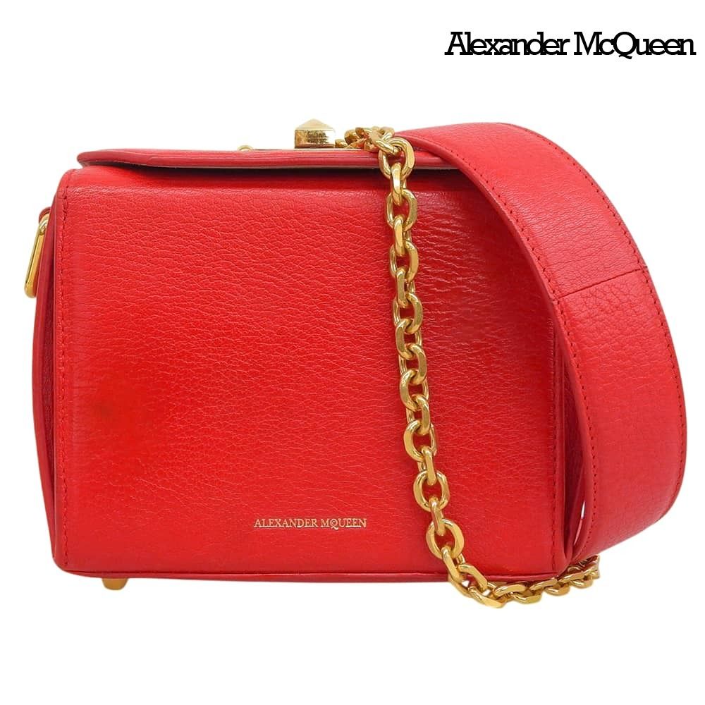 超美品 アレキサンダーマックイーン Alexander McQueen BOX BAG16 レザー 2WAY チェーン付き ショルダーバッグ レッド 赤 袋付き 定価247500円