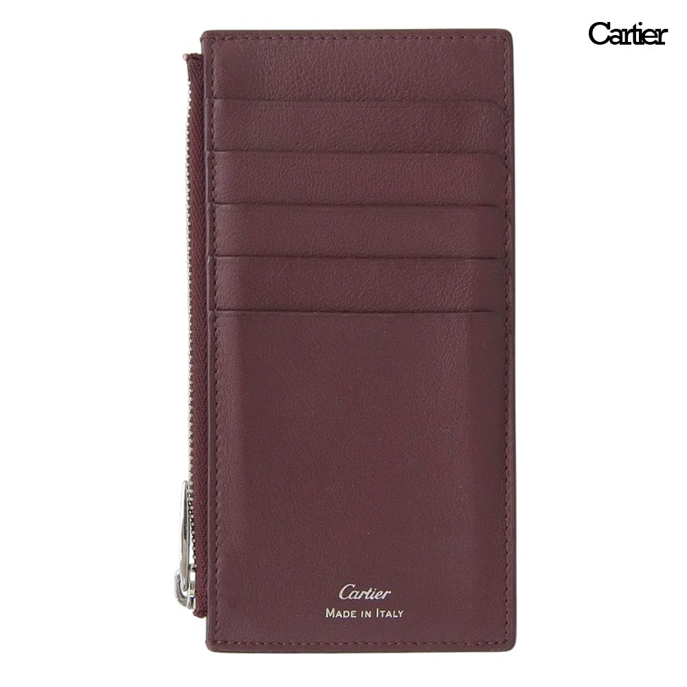 超美品 カルティエ CARTIER イタリア製 レザー ウォレット ジップ付き スリム カード ホルダー ボルドー