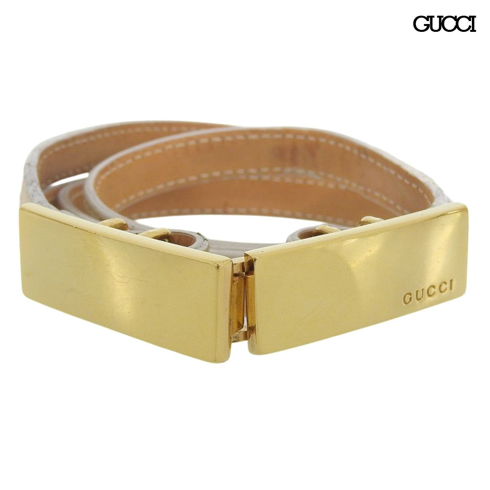 超美品 グッチ GUCCI トムフォード期 ゴールド プレート レザー 細ベルト ベージュ系