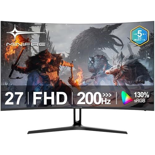 ☆新品☆Minifire モニター27インチ ゲーミングモニター 200Hz/1Ms 1500R 非光沢 ディスプレイ スピーカー内蔵 AMD FreeSync HDR10 PS5対応 300cd/?輝度 178° 3000:1コントラスト比 fb24497f