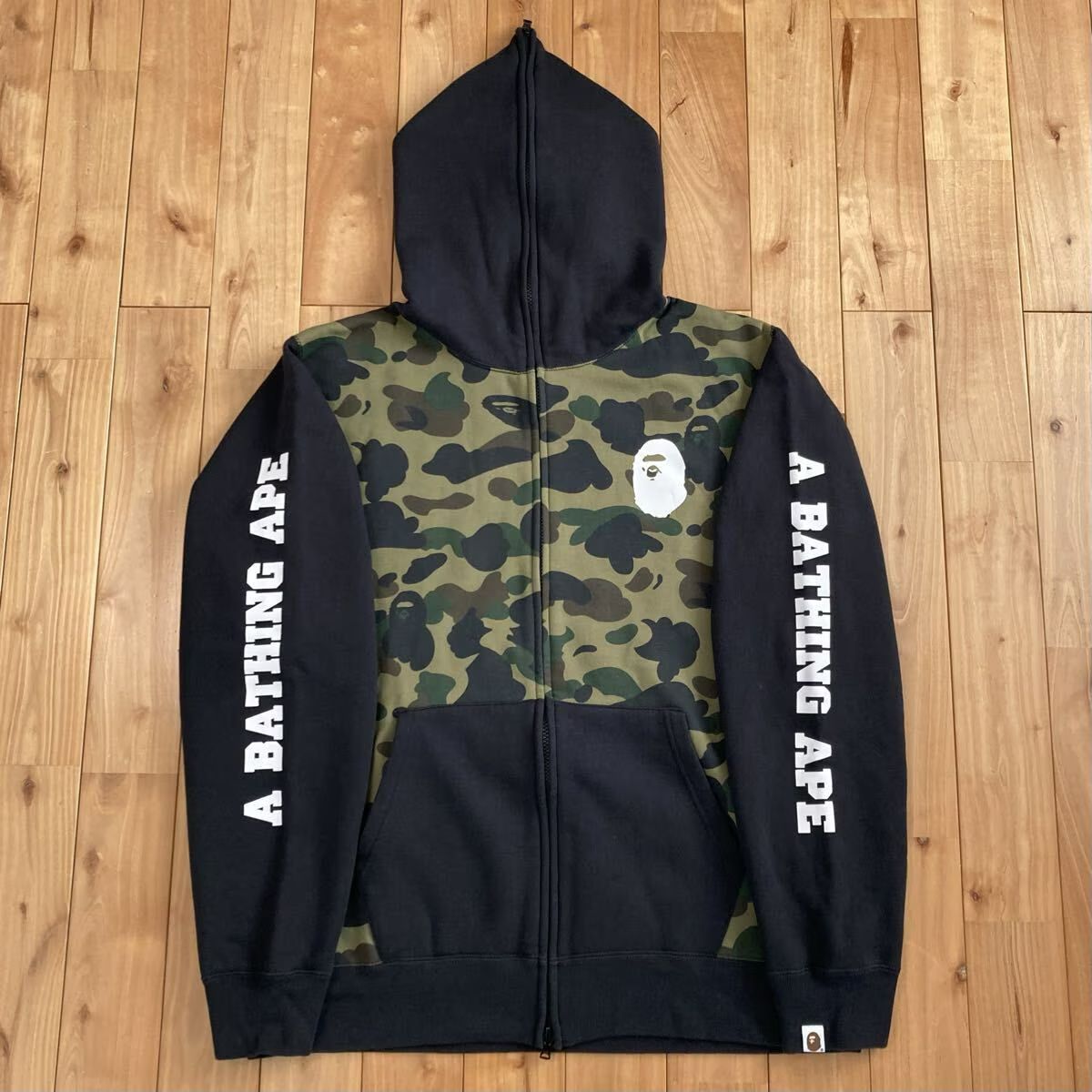 ★2XL★ 1st camo green × Black フルジップ パーカー a bathing ape BAPE full zip hoodie エイプ ベイプ アベイシングエイプ XXL i2375