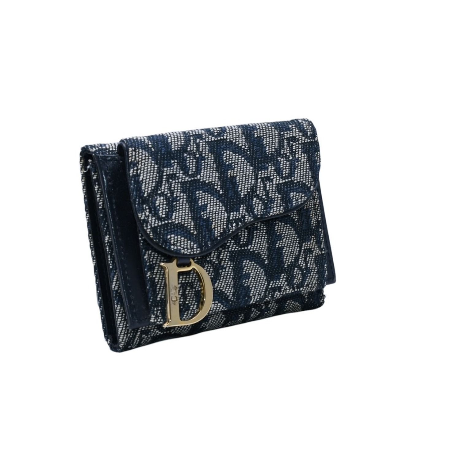 【美品】Christian Dior クリスチャンディオール トロッター柄 三つ折り財布 CDロゴ ゴールド金具 キャンバス  ネイビー レディース メンズ ミニ財布 コンパクトウォレット 極美品 Christian Dior クリスチャンディオール 三つ折り財布