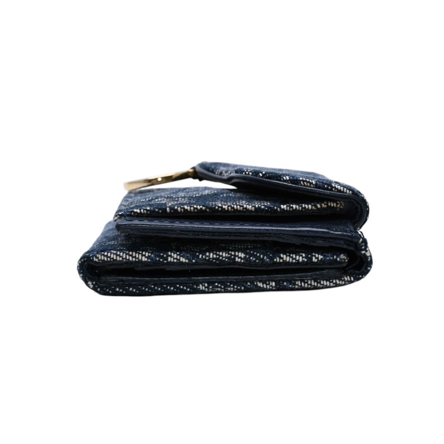 【美品】Christian Dior クリスチャンディオール トロッター柄 三つ折り財布 CDロゴ ゴールド金具 キャンバス  ネイビー レディース メンズ ミニ財布 コンパクトウォレット 極美品 Christian Dior クリスチャンディオール 三つ折り財布