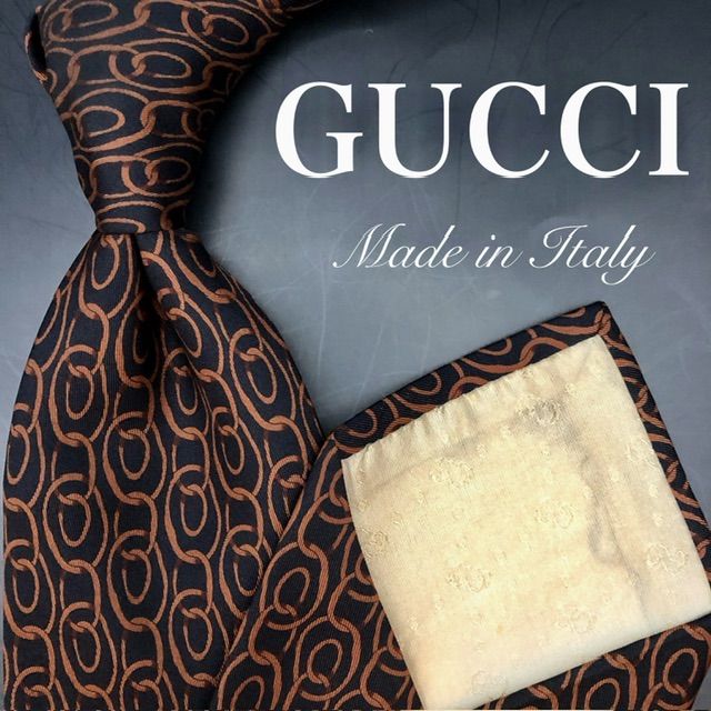 GUCCI ネクタイ ブラウン ブラック サークル柄 総柄 メンズ 高級