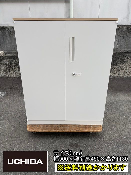 【中古】【一部地域送料無料】内田洋行　両開き書庫３段　ダイヤル錠　天板付き　ホワイト　F-HB-572-0511A