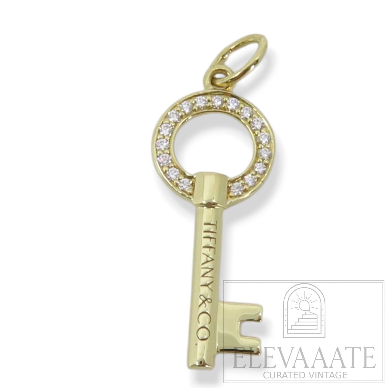 希少 Tiffany&Co. ティファニー ゴールド オープン ダイヤモンド サークル キー ペンダント トップ 750 チャーム ネックレス カギ TO910