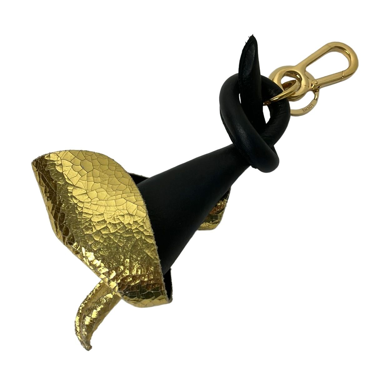 LOEWE(ロエベ) キーホルダー(チャーム)美品 - ゴールド×黒 フラワー(花