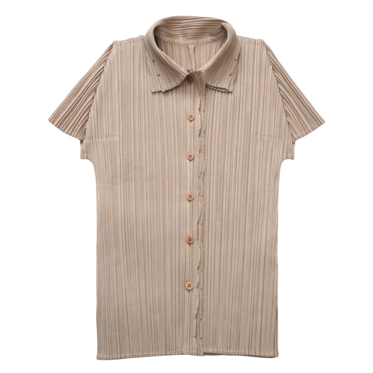 PLEATS PLEASE ISSEY MIYAKE プリーツプリーズ イッセイミヤケ デザイン生地 ポリエステル フレンチスリーブ シャツ 3 ベージュ S2604-k085NP