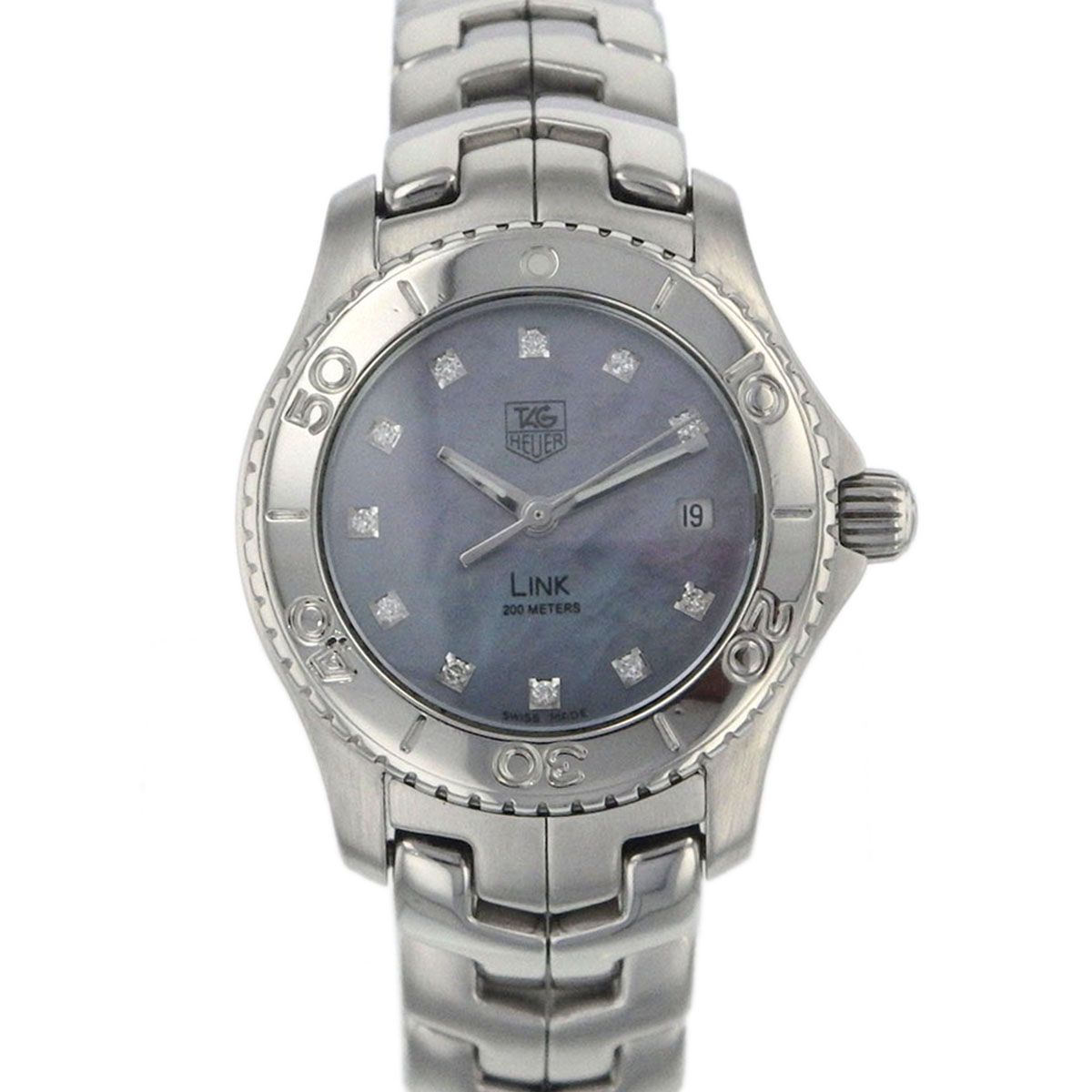 TAG HEUER タグホイヤー リンク 11P ブルー MOP シェル文字盤 クオーツ 27mm 腕時計 WJF1317-0 ステンレススチール ダイヤモンド シルバー レディース【中古】