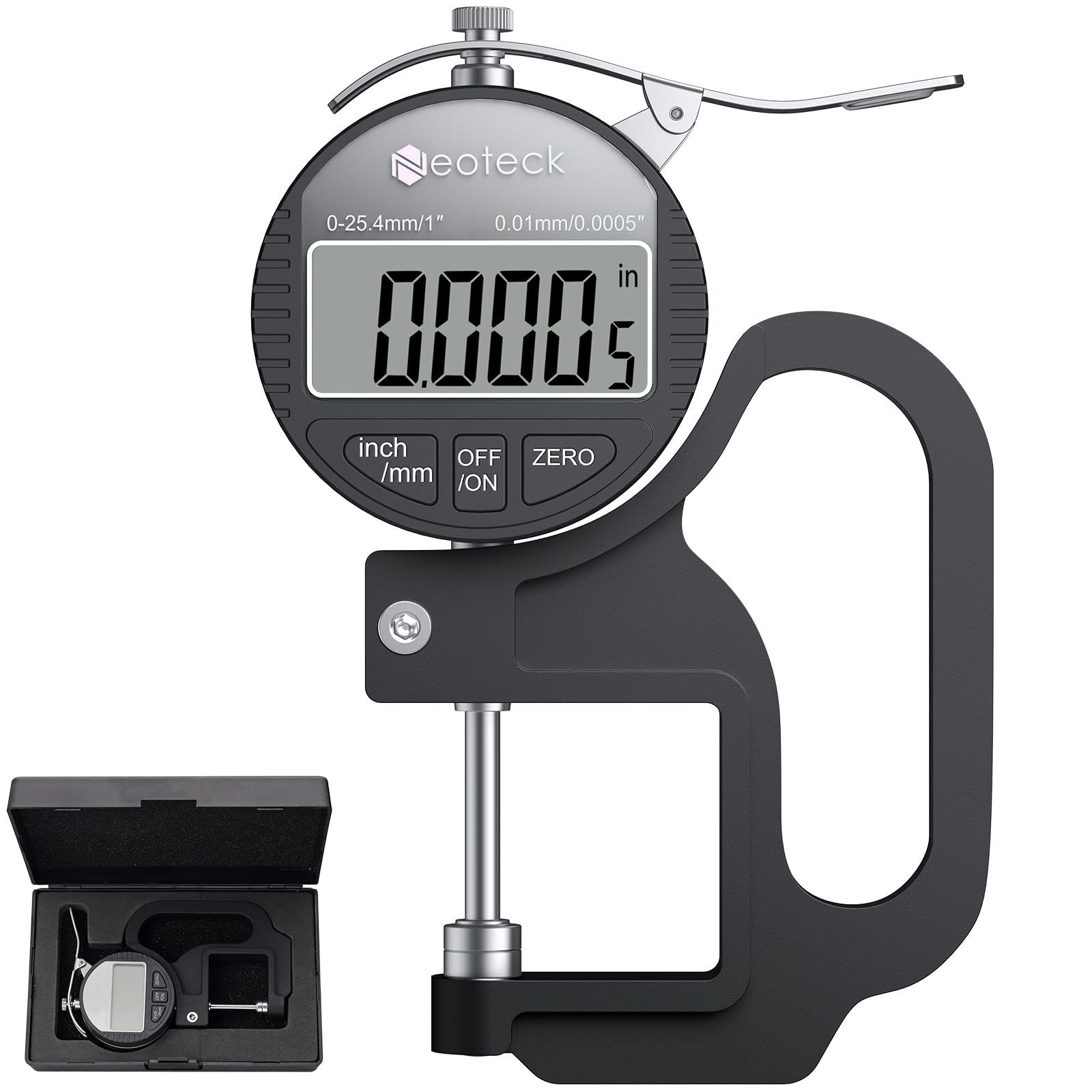Neoteck デジタルシックネスゲージ 厚さ測定器 デジタル厚さ測定器 精度0.01mm 測定範囲0～25.4mm アルミ合金製 LCD大型液晶画面 高精度厚み測定器kk cca45ca9