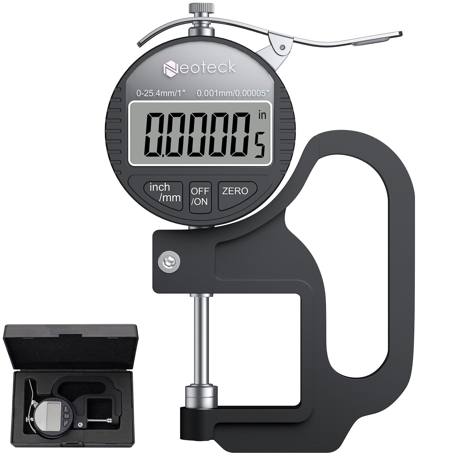 Neoteck デジタルシックネスゲージ 厚さ測定器 デジタル厚さ測定器 精度0.001mm 測定範囲0～25.4mm アルミ合金製 LCD大型液晶画面 高精度厚み測定器kk 9cdfac82