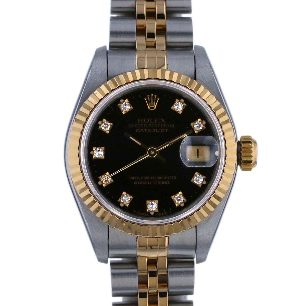 ROLEX ロレックス デイトジャスト 10P ブラック 26mm PG/SS 腕時計 69173G ステンレススチール イエローゴールド 自動巻き レディース【中古】
