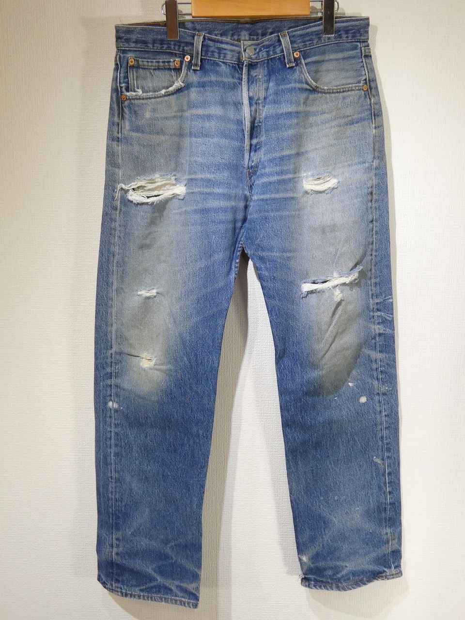 USA製 Distressed 90s 96年製 ビンテージ Levi's リーバイス 501 ヒゲ&ハチノス ダメージ デニム パンツ ジーンズ 実寸W35L30 80s 70s