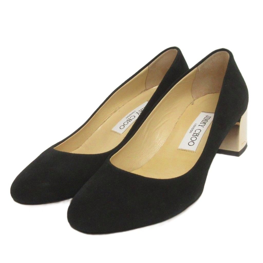 ジミーチュウ JIMMY CHOO パンプス チャンキーヒール スエード 黒 ブラック 36