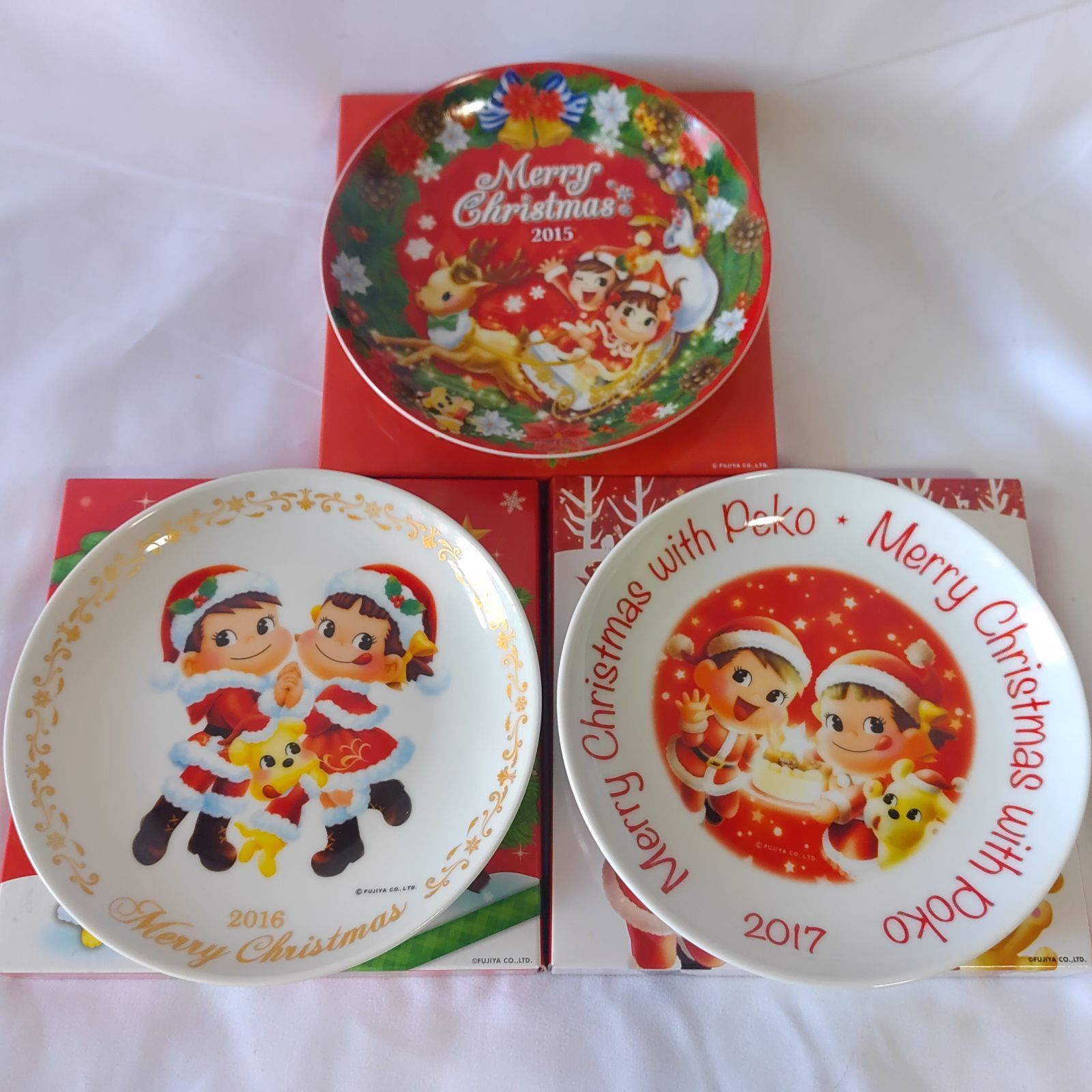 中古美品】 希少 3枚セット 不二家 ペコちゃん クリスマスプレート