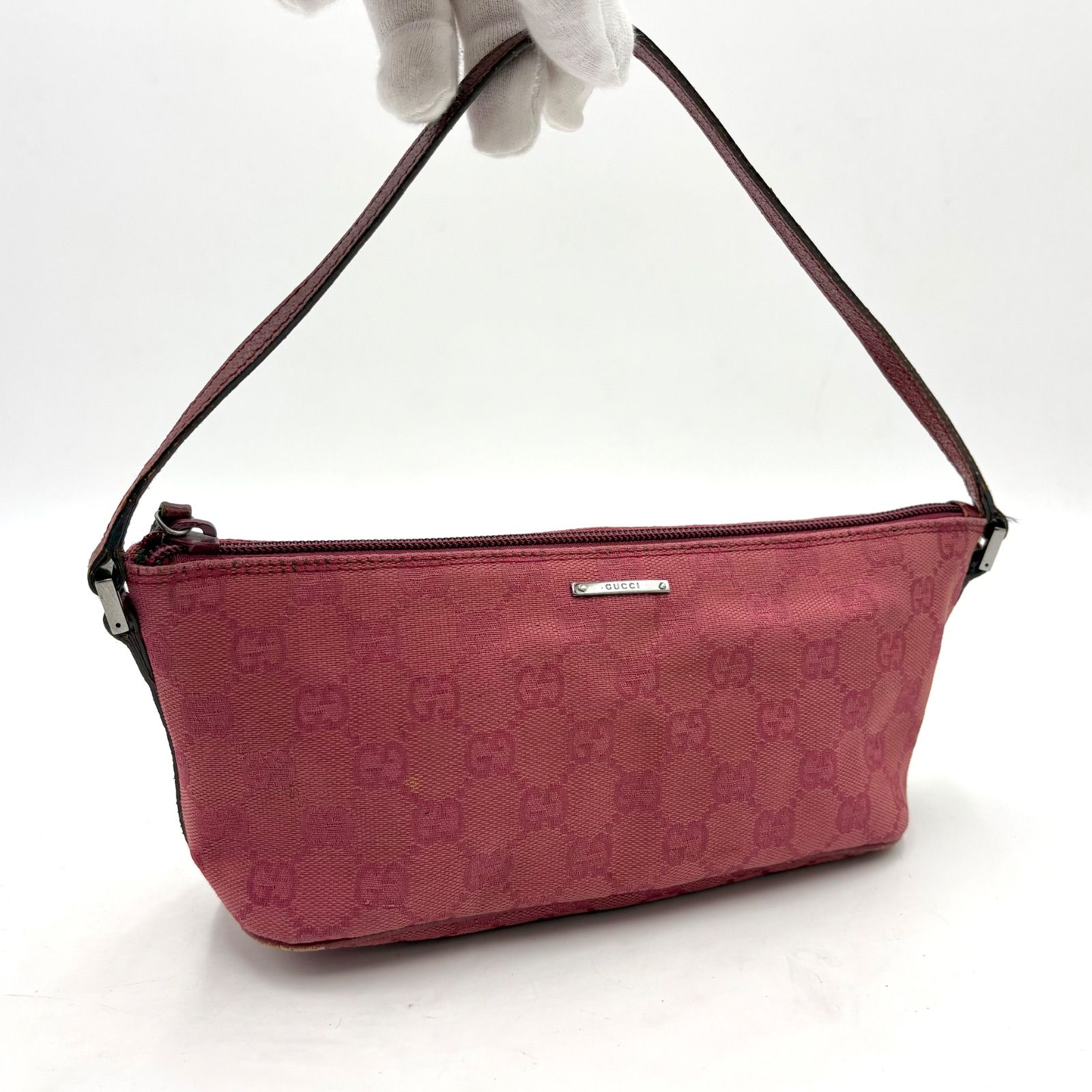 美品◎GUCCI グッチ GGキャンバス SV金具 アクセサリーポーチ 07198 ピンク