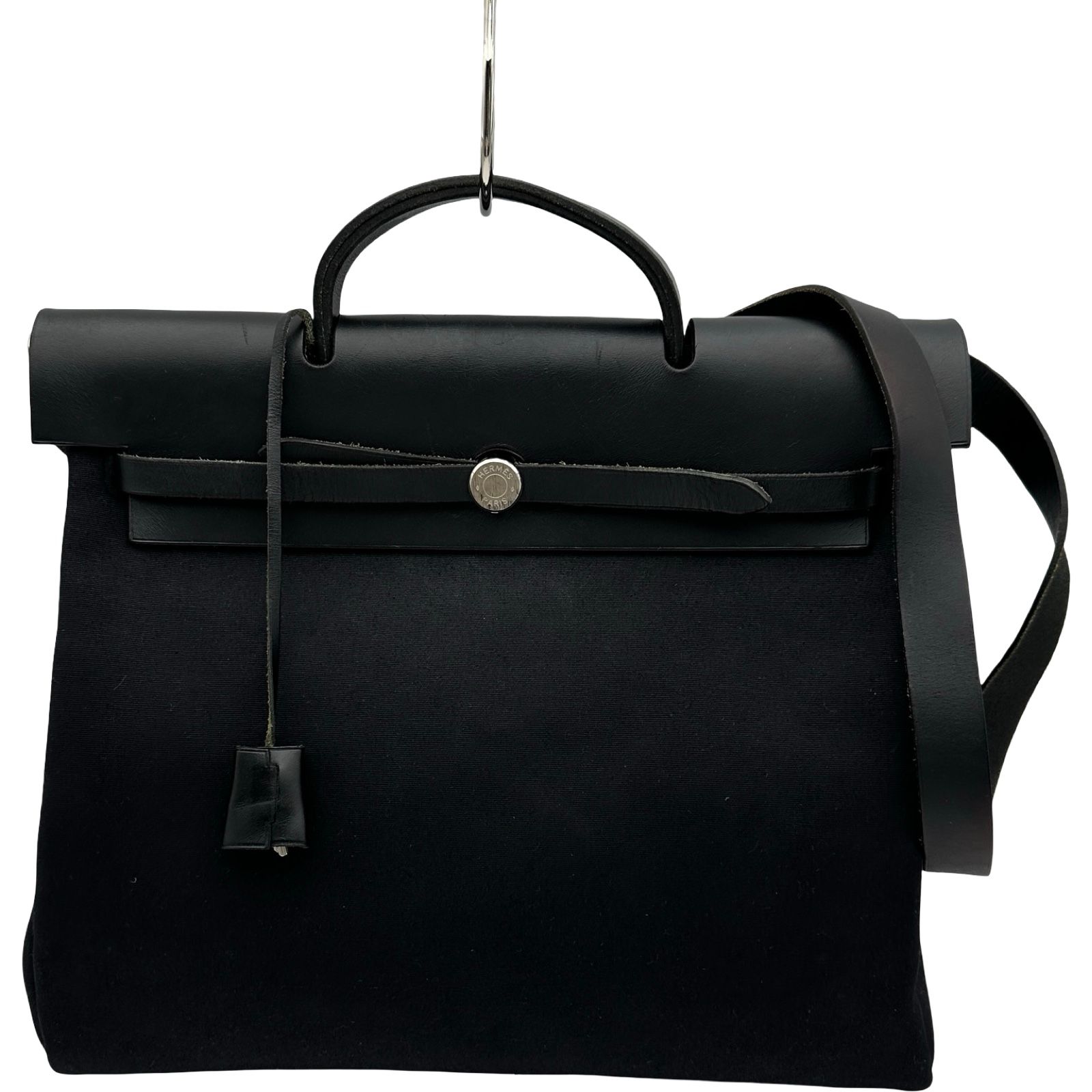 エルメス HERMES エールバッグMM □G刻 ブラック シルバー金具 トワル メンズ ショルダーバッグ