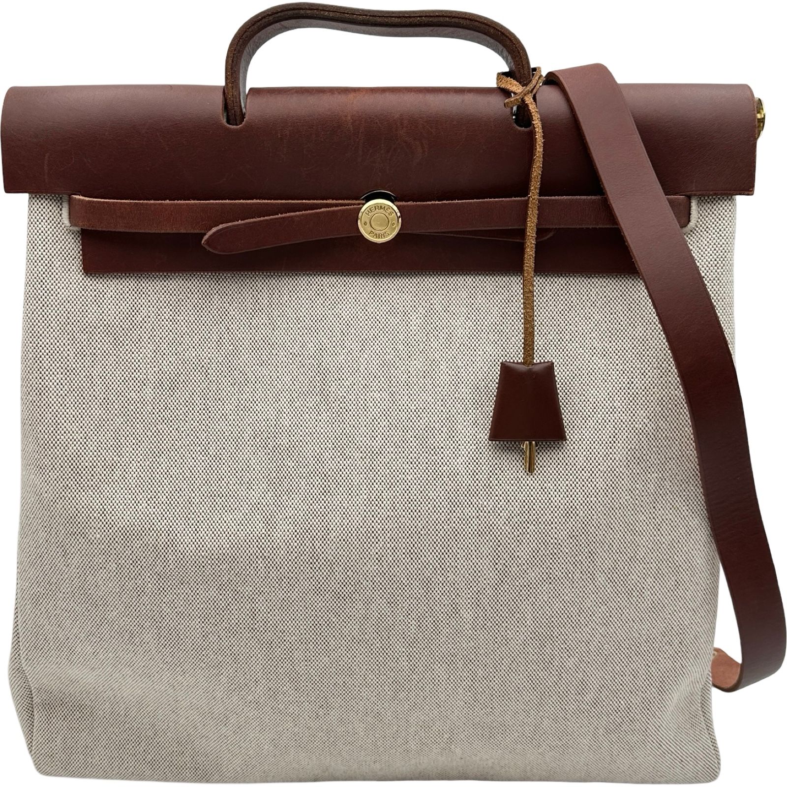 エルメス HERMES エールバッグMM □L刻 ブラウン ゴールド金具 トワル メンズ ショルダーバッグ