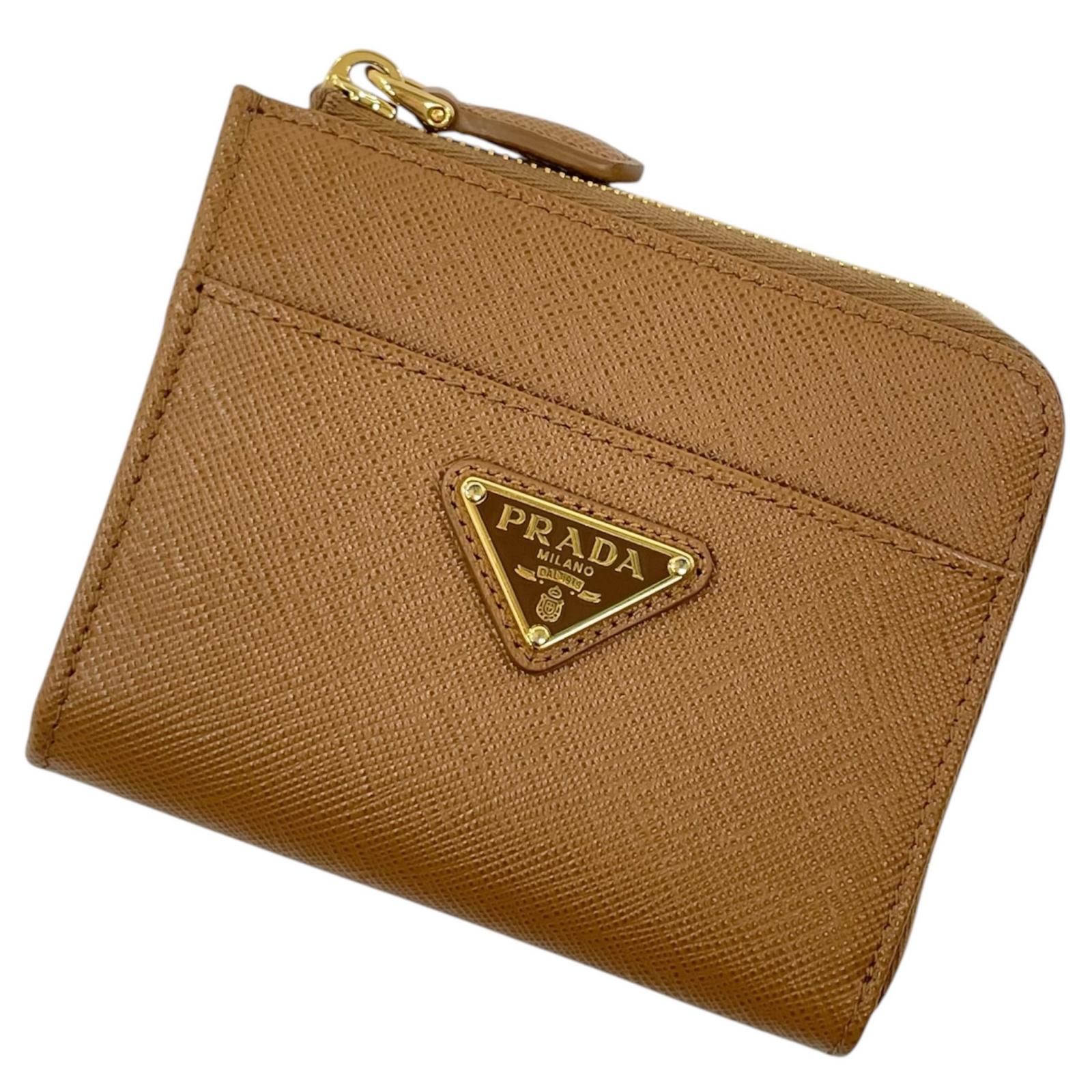 【美品】PRADA　二つ折り財布　キャメル　金ロゴ 中古】PRADA | プラダ トライアングルロゴ L字ファスナー 二つ折り財布